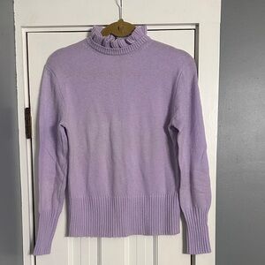J. Crew Lavender Ruffle Mock Neck Lambswool Blend Sweater